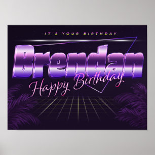 Brendan Name Vorname lila retro Pfingster Poster