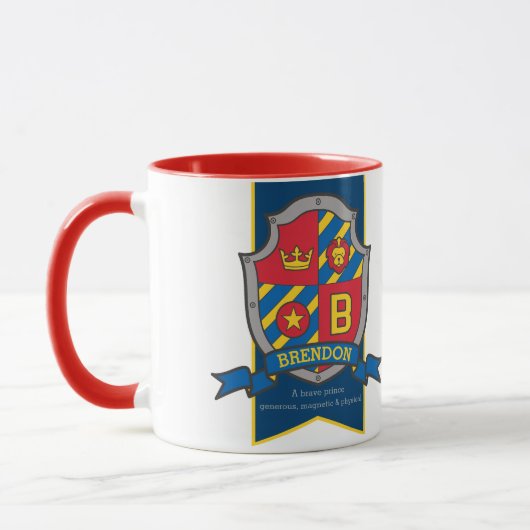 Brendon-Ritter Schild rot blauer Name bedeutet Tas Tasse (Links)