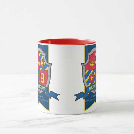 Brendon-Ritter Schild rot blauer Name bedeutet Tas Tasse (Zentrum)