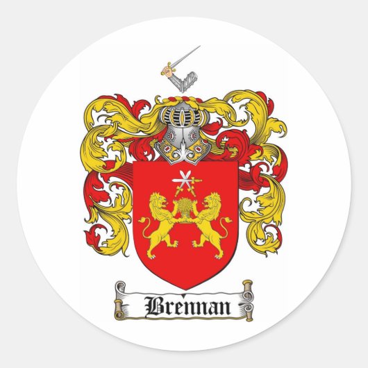 BRENNANER FAMILIENWAPPEN - BRANNENSCHEIN VON WAFFE RUNDER AUFKLEBER (Vorderseite)