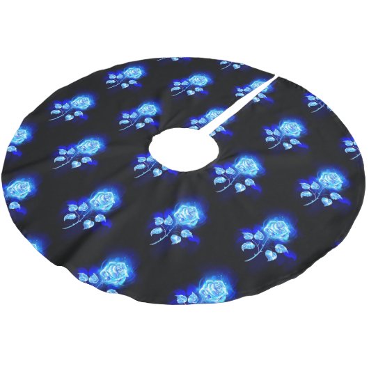 Brennen der blauen Rose Polyester Weihnachtsbaumdecke (Schrägansicht)