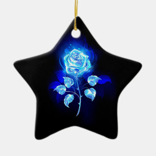 Brennende blaue Rose Keramik Ornament