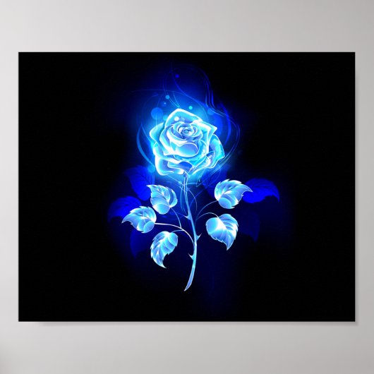 Brennende Blaue Rose Poster (Vorne)