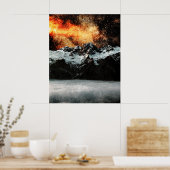 Brennende Galaxie über majestätischen Bergen Poster (Küche)