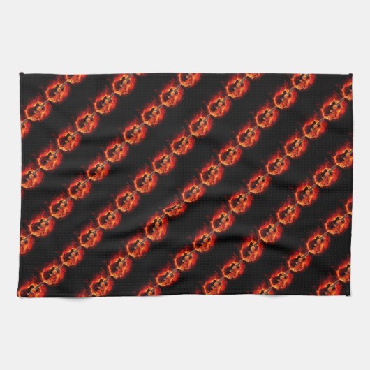 Brennende Gitarre, Orange Flames Music Rock Band Geschirrtuch (Horizontal)