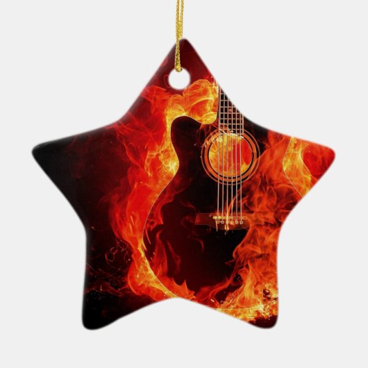 Brennende Gitarre, Orange Flames Music Rock Band Keramik Ornament (Vorne)