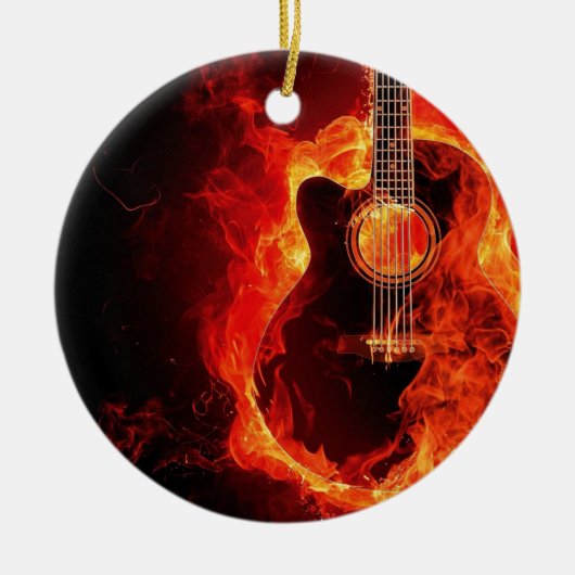 Brennende Gitarre, Orange Flames Music Rock Band Keramikornament (Vorne)