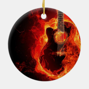 Brennende Gitarre, Orange Flames Music Rock Band Keramikornament
