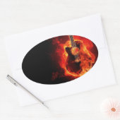 Brennende Gitarre, Orange Flames Music Rock Band Ovaler Aufkleber (Umschlag)
