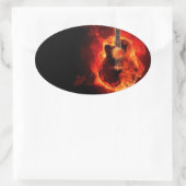 Brennende Gitarre, Orange Flames Music Rock Band Ovaler Aufkleber (Tasche)