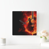 Brennende Gitarre, Orange Flames Music Rock Band Quadratische Wanduhr (Zuhause)