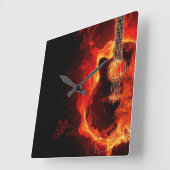 Brennende Gitarre, Orange Flames Music Rock Band Quadratische Wanduhr (Winkel)