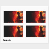 Brennende Gitarre, Orange Flames Music Rock Band Rechteckiger Aufkleber (Blatt)