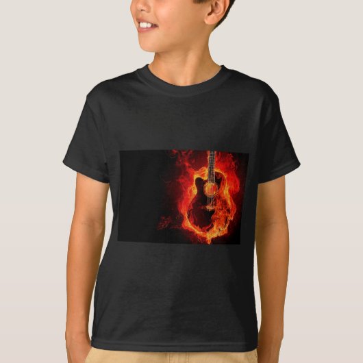 Brennende Gitarre, Orange Flames Music Rock Band T-Shirt (Vorderseite)