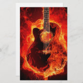 Brennende Gitarre, Orange flammt Musik-Rockband Briefpapier (Vorne/Hinten)