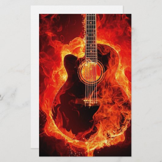 Brennende Gitarre, Orange flammt Musik-Rockband Briefpapier (Vorne/Hinten)