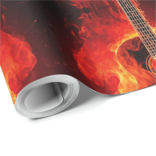 Brennende Gitarre, Orange flammt Musik-Rockband Geschenkpapier