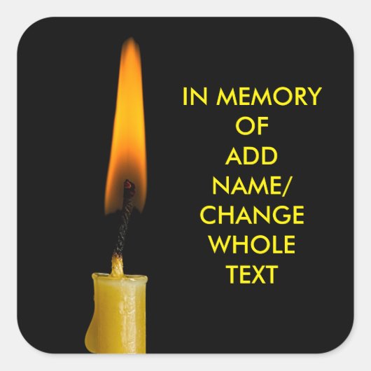 Brennende Kerze und dein Text. 2 Quadratischer Aufkleber (Vorderseite)