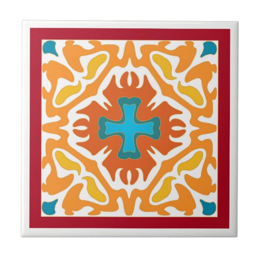 Brennende orange spanische Fliese mit blauen (Vorderseite)