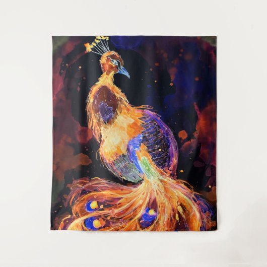 Brennende Phoenix-Pfau Wandteppich (Vorderseite)