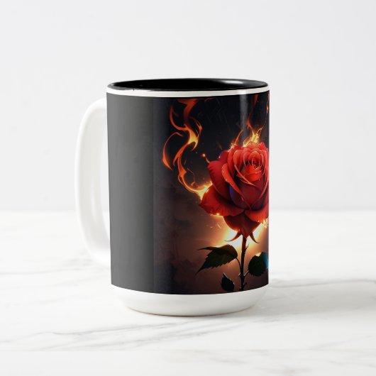 Brennende Rose - Leidenschaft trifft Vernichtung i Zweifarbige Tasse (Vorderseite Links)
