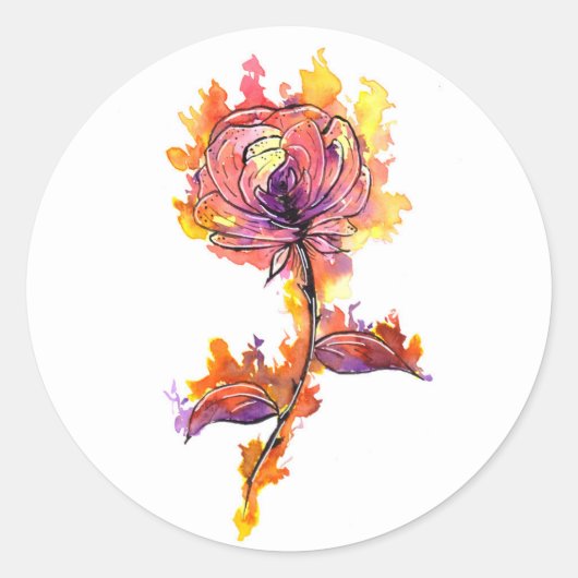 Brennende Rose Tattoo Runder Aufkleber (Vorderseite)