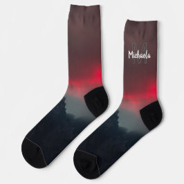 Brennende Wolken, Nebel und Berge Monogramm Socken
