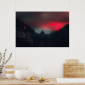 Brennende Wolken, Nebel und Berge Poster (Küche)