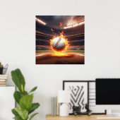Brennender Baseball im Stadion Poster (Heimbüro)