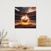 Brennender Baseball im Stadion Poster (Küche)