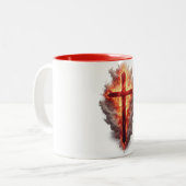 Brennender christliches Kreuz Kaffeetasse (Vorderseite Links)