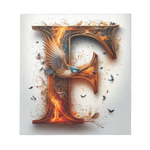 Brennender Phoenix Buchstabe "F" Kunstprint/Postka Notizblock