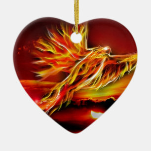 Brennender roter fliegender Phoenix-Garten des Keramikornament