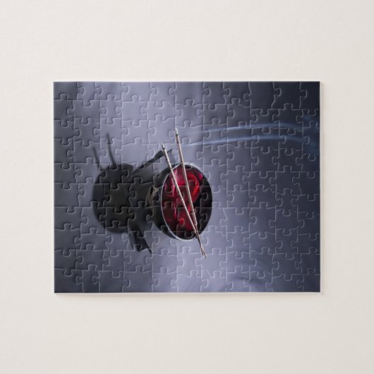 Brennender Weihrauch auf Schüssel Blumenblätter Puzzle (Horizontal)