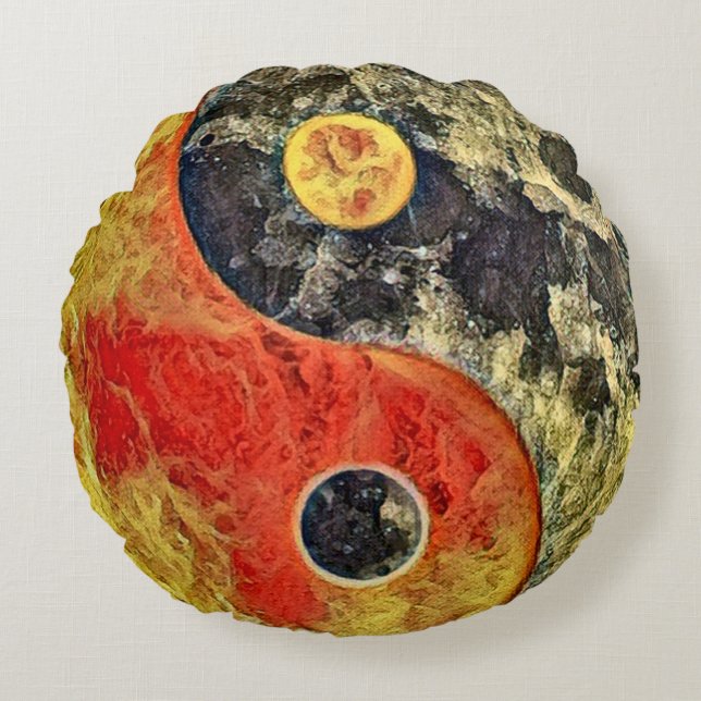 Brennender Yin Yang Handwerker Rundes Kissen (Vorderseite)