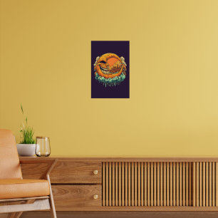 Brennendes Dorf Surrealer Mond Poster