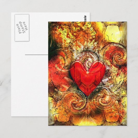 Brennendes Herz Postkarte (Vorne/Hinten)