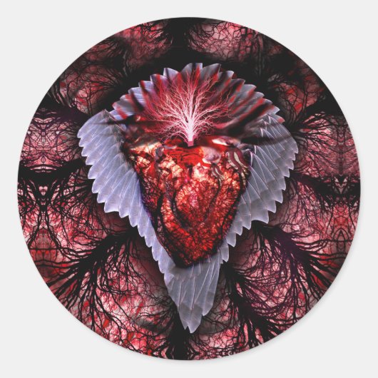 brennendes Herz Runder Aufkleber (Vorderseite)