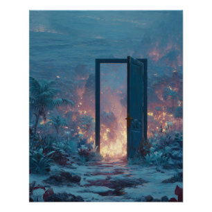 Brennendes Portal in einer gefrorenen Einöde Poster