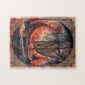 Brennendes Wikinger-Schiff bei Bestattungsritual Puzzle (Horizontal)