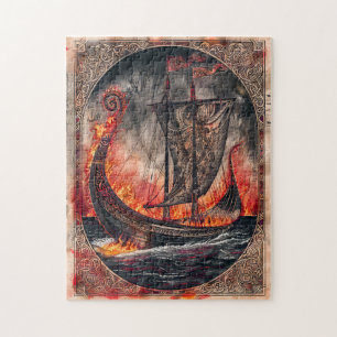 Brennendes Wikinger-Schiff bei Bestattungsritual Puzzle