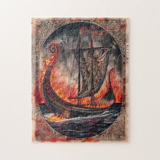 Brennendes Wikinger-Schiff bei Bestattungsritual Puzzle (Vertikal)