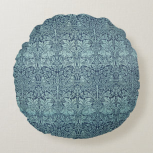 Brer Rabbit von William Morris Blaues Textilmuster Rundes Kissen