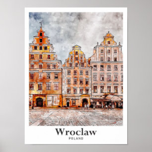Breslau Polen Kunst Reise Aquarell Handgezeichnet Poster