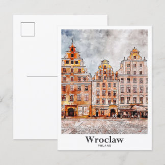 Breslau Polen Kunst Reisen Wasserfarben Handgezeic Postkarte