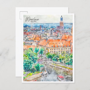Breslau Polen Vintage Reise Aquarell Postkarte