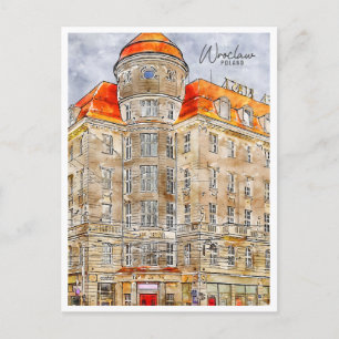 Breslau Polen vintage Reise Wasserfarbe Postkarte