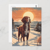 Bretagischer Hund Winterbergwald bei Sonnenunterga Postkarte (Vorne/Hinten)