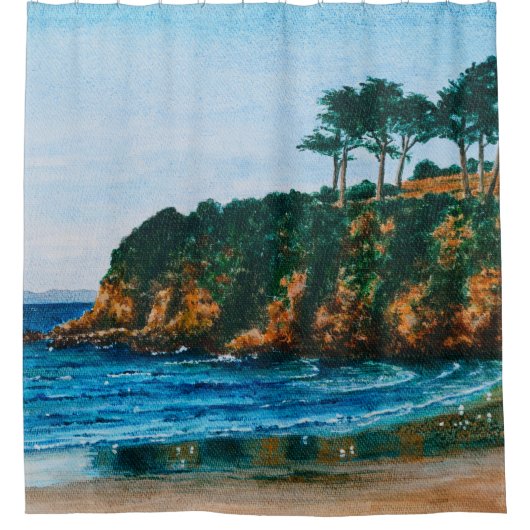 Bretagne Beach Akrylgemälde, Tube Duschvorhang (Vorderseite)