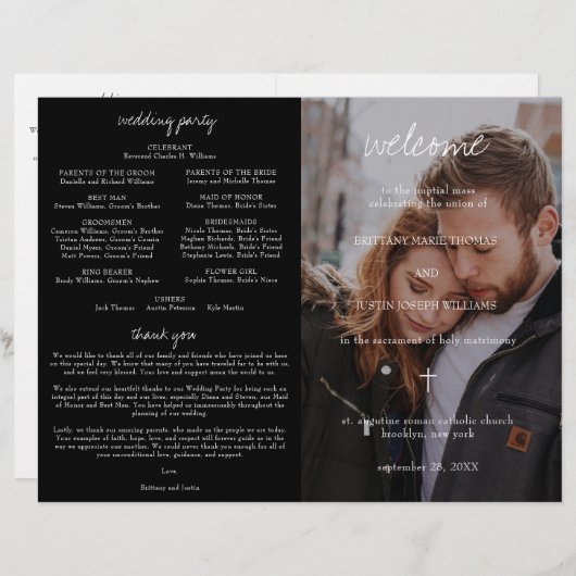 Bretagne katholische Hochzeit Programm mit voller  (Vorne/Hinten)